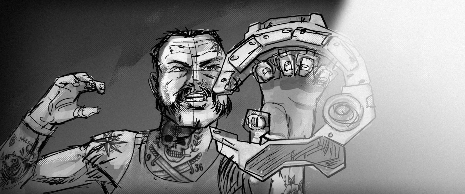 Storyboard av Raymond Karsten Johansen fra Karpes musikkfilm Omar Sheriff